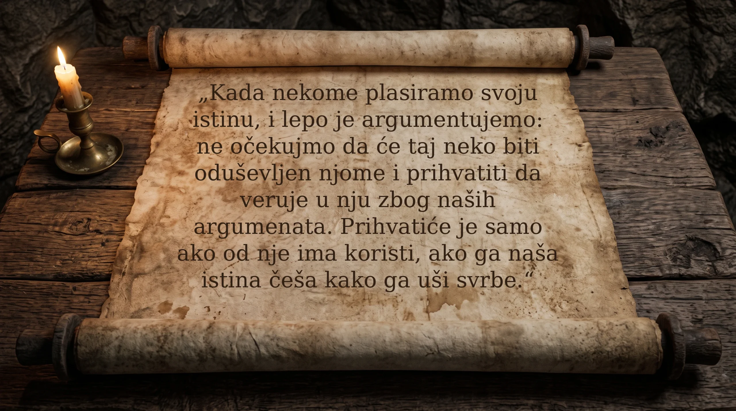 Razvijen svitak sa citatom o tome kako prihvatamo tuđu istinu